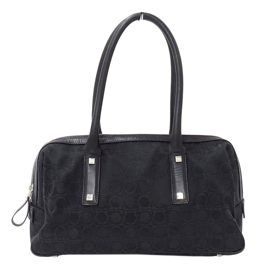 Ferragamo フェラガモ ハンドバッグ ブラック キャンバス レディース 【中古】