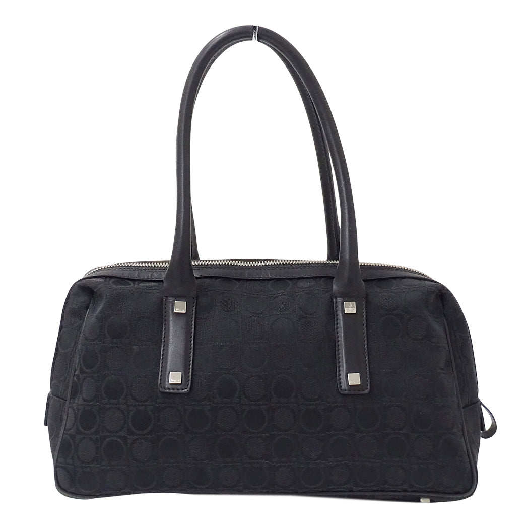 Ferragamo フェラガモ ハンドバッグ ブラック キャンバス レディース 【中古】