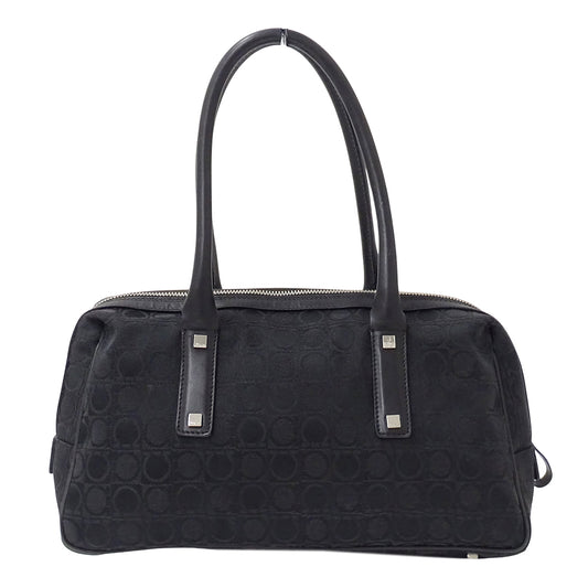 Ferragamo フェラガモ ハンドバッグ ブラック キャンバス レディース 【中古】