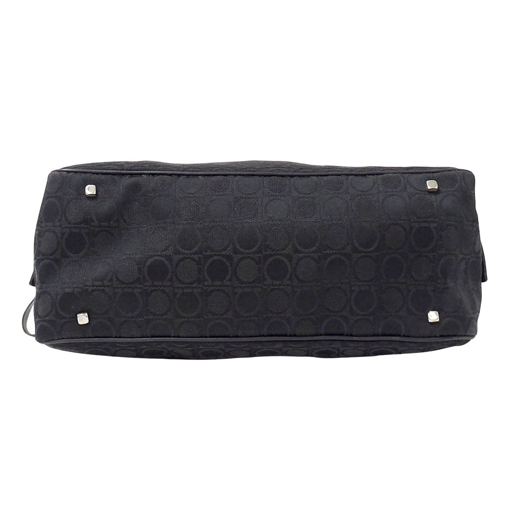 Ferragamo フェラガモ ハンドバッグ ブラック キャンバス レディース 【中古】