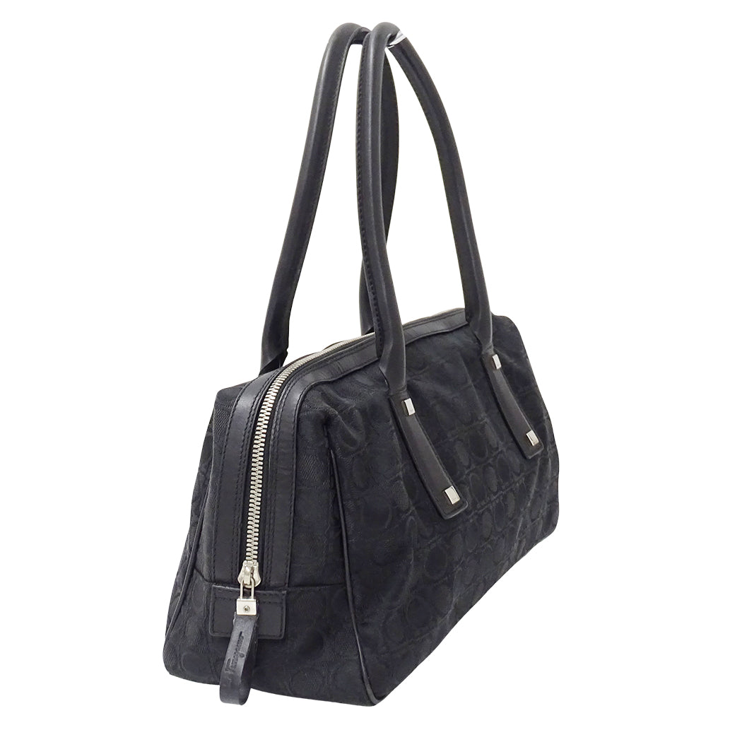 Ferragamo フェラガモ ハンドバッグ ブラック キャンバス レディース 【中古】