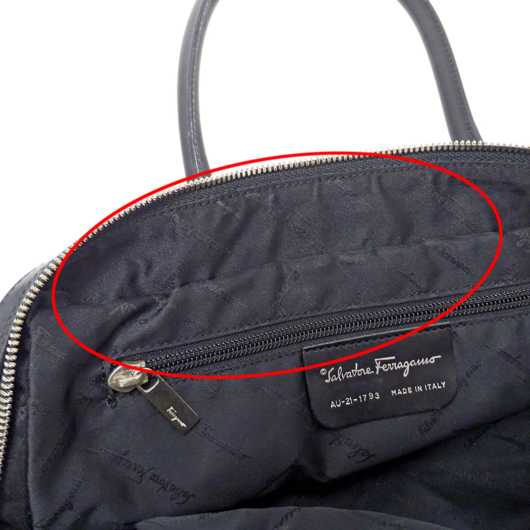 Ferragamo フェラガモ ハンドバッグ ブラック キャンバス レディース 【中古】