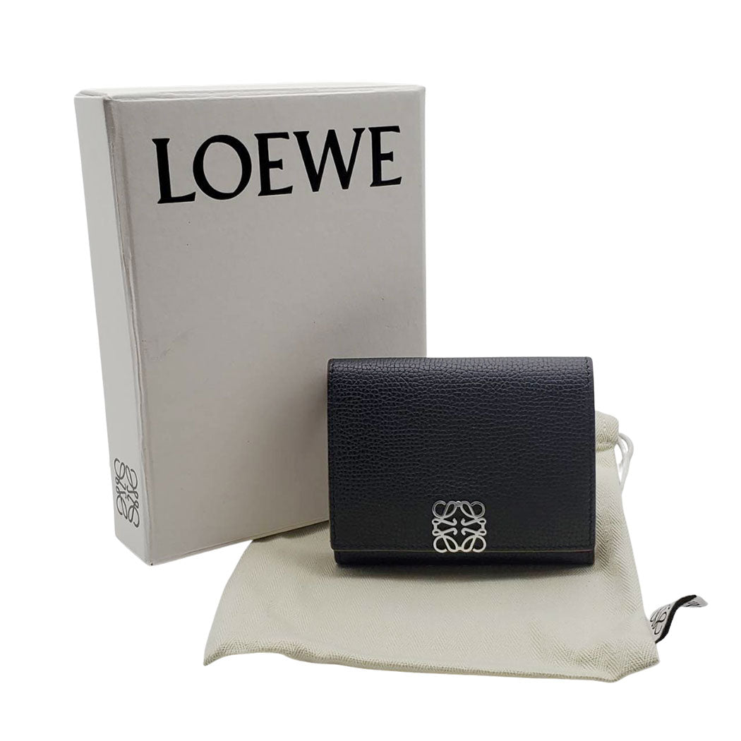 LOEWE ロエベ アナグラム 三つ折り財布 ブラック レザー レディース メンズ 【中古】