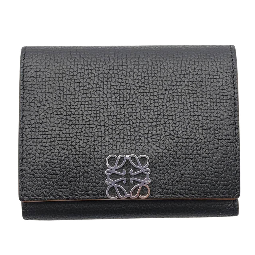 LOEWE ロエベ アナグラム 三つ折り財布 ブラック レザー レディース メンズ 【中古】