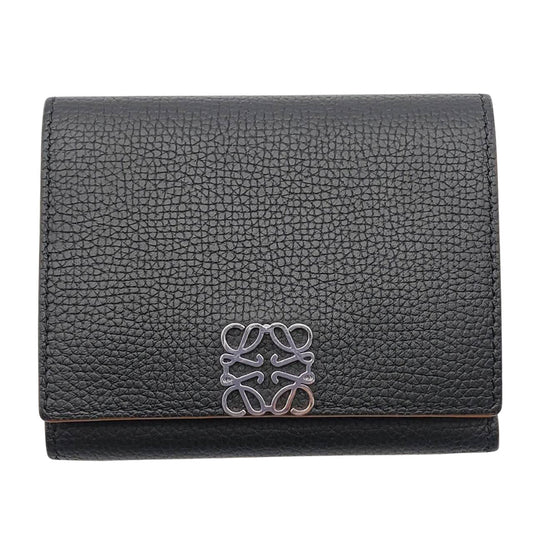 LOEWE ロエベ アナグラム 三つ折り財布 ブラック レザー レディース メンズ 【中古】