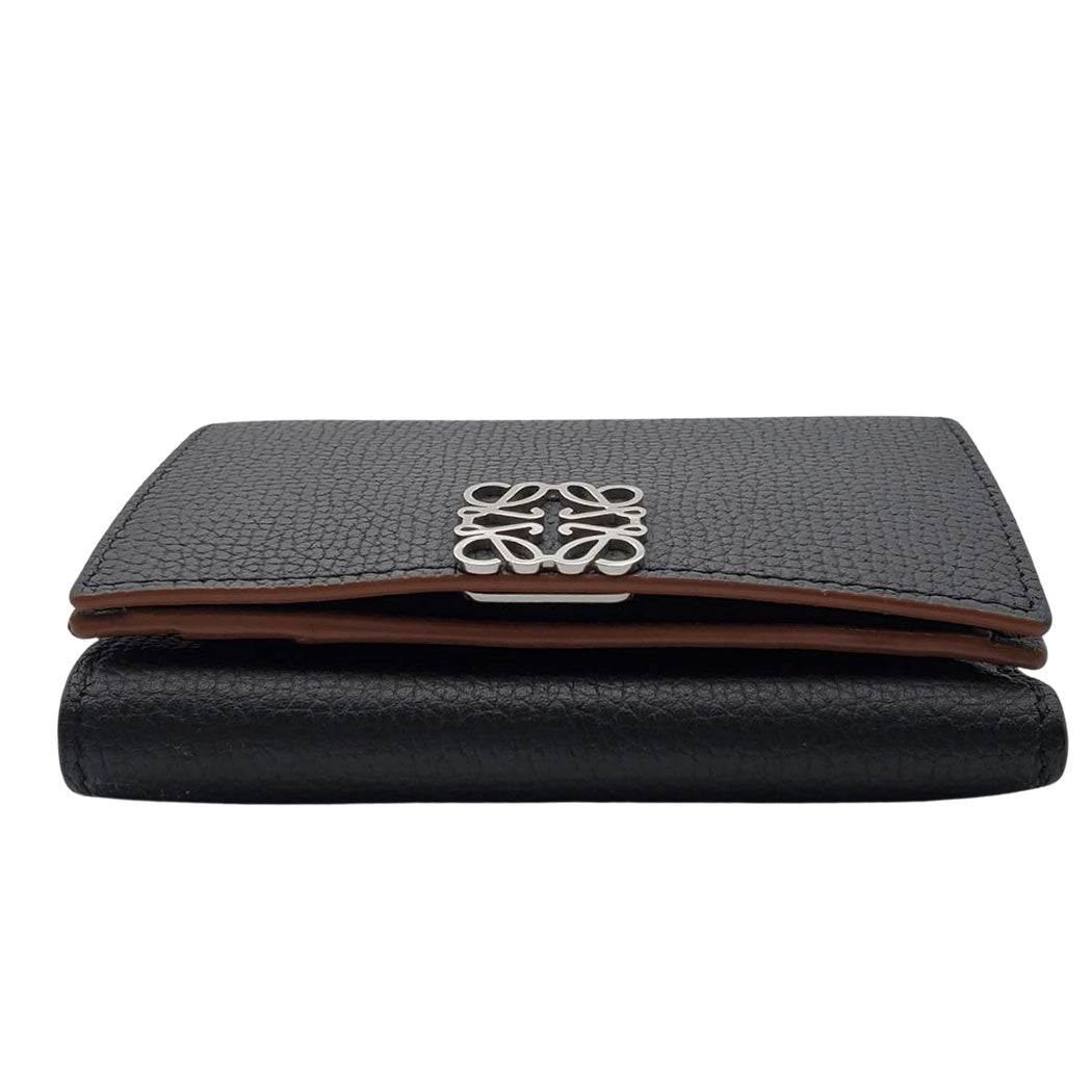 LOEWE ロエベ アナグラム 三つ折り財布 ブラック レザー レディース メンズ 【中古】