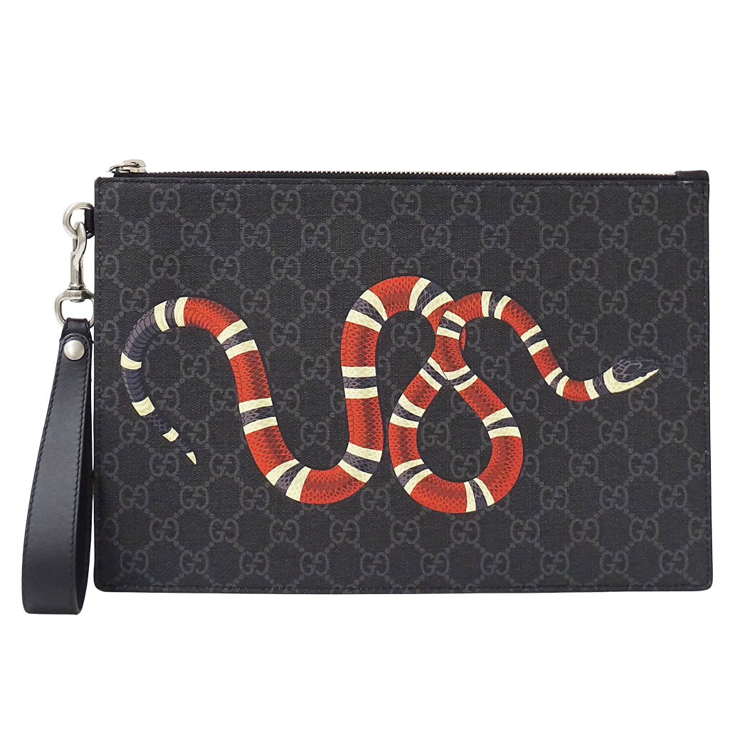 GUCCI グッチ クラッチ・セカンドバッグ キングスネーク ブラック 473904 GGスプリームキャンバス メンズ 【中古】