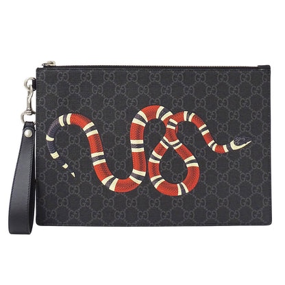 GUCCI グッチ クラッチ・セカンドバッグ キングスネーク ブラック 473904 GGスプリームキャンバス メンズ 【中古】
