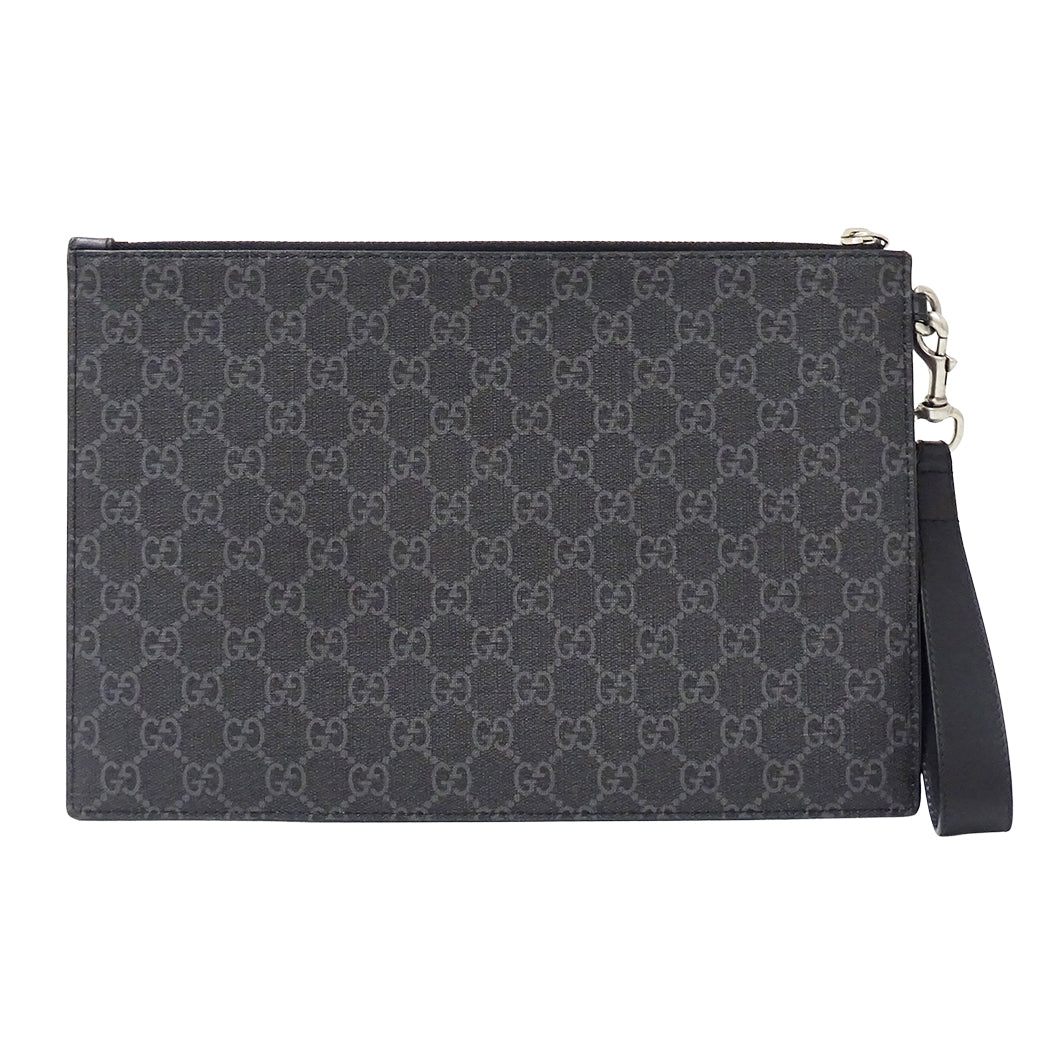 GUCCI グッチ クラッチ・セカンドバッグ キングスネーク ブラック 473904 GGスプリームキャンバス メンズ 【中古】