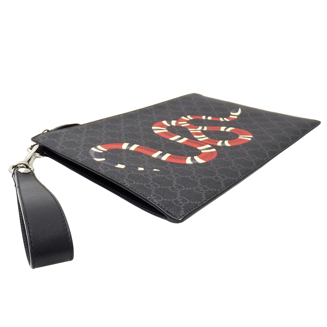 GUCCI グッチ クラッチ・セカンドバッグ キングスネーク ブラック 473904 GGスプリームキャンバス メンズ 【中古】