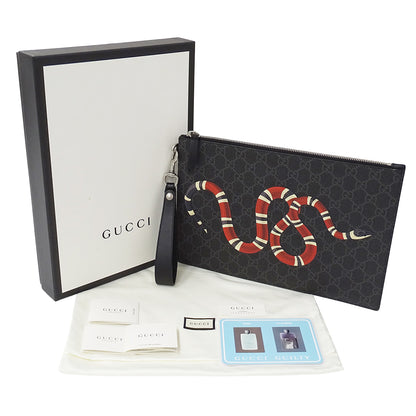 GUCCI グッチ クラッチ・セカンドバッグ キングスネーク ブラック 473904 GGスプリームキャンバス メンズ 【中古】