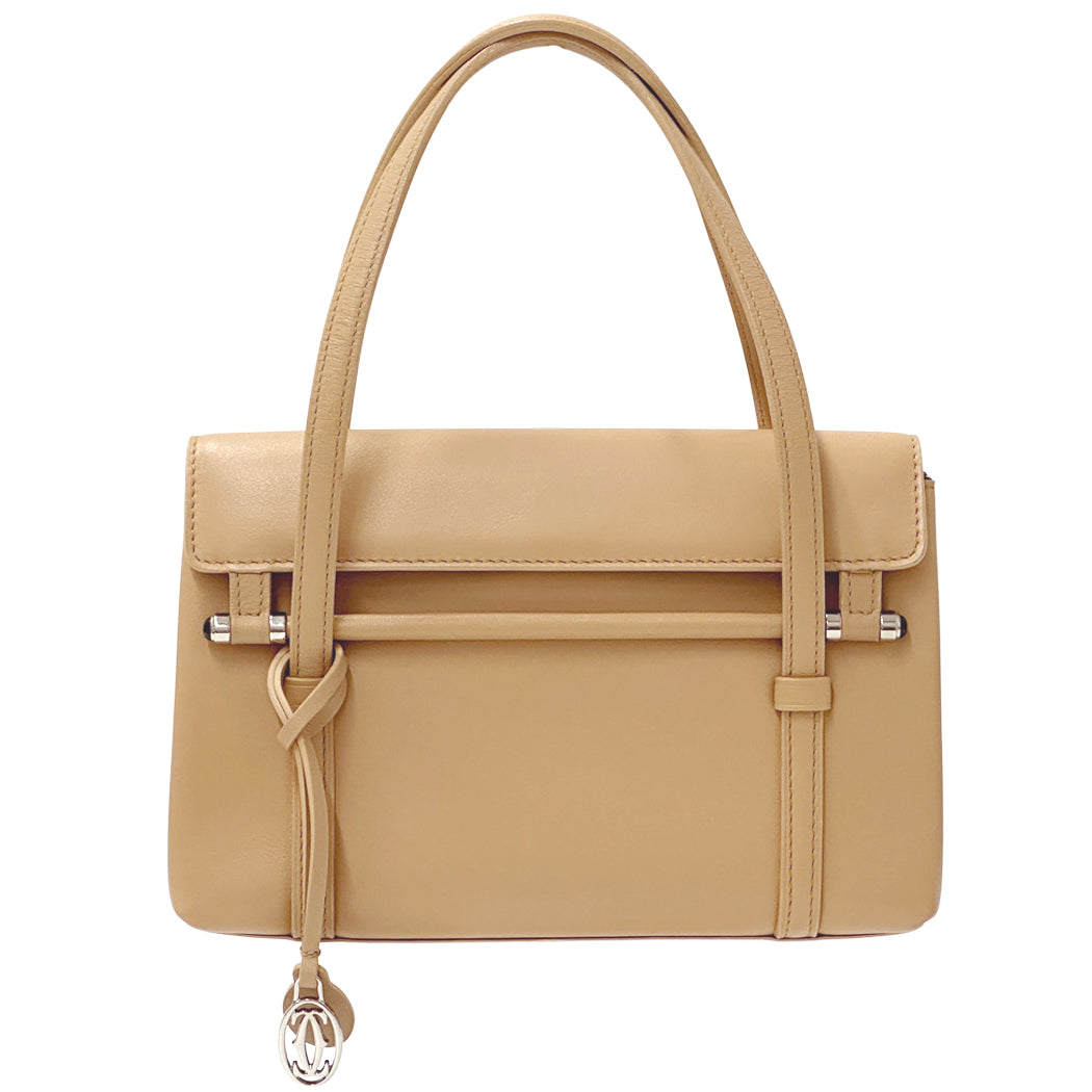 Cartier カルティエ ハンドバッグ カボション ベージュ レザー レディース 【中古】
