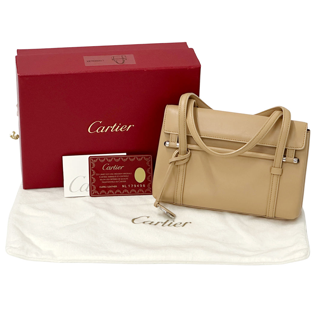 Cartier カルティエ ハンドバッグ カボション ベージュ レザー レディース 【中古】