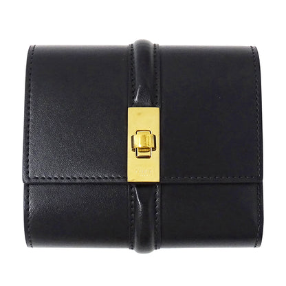 CELINE セリーヌ スモール トリフォールドウォレット 16 セーズ 三つ折り財布 ブラック レザー レディース 【中古】