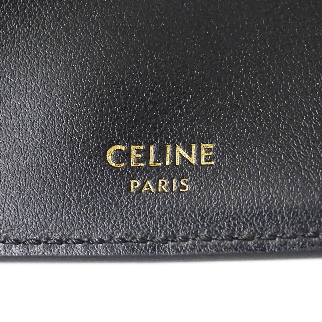 CELINE セリーヌ スモール トリフォールドウォレット 16 セーズ 三つ折り財布 ブラック レザー レディース 【中古】