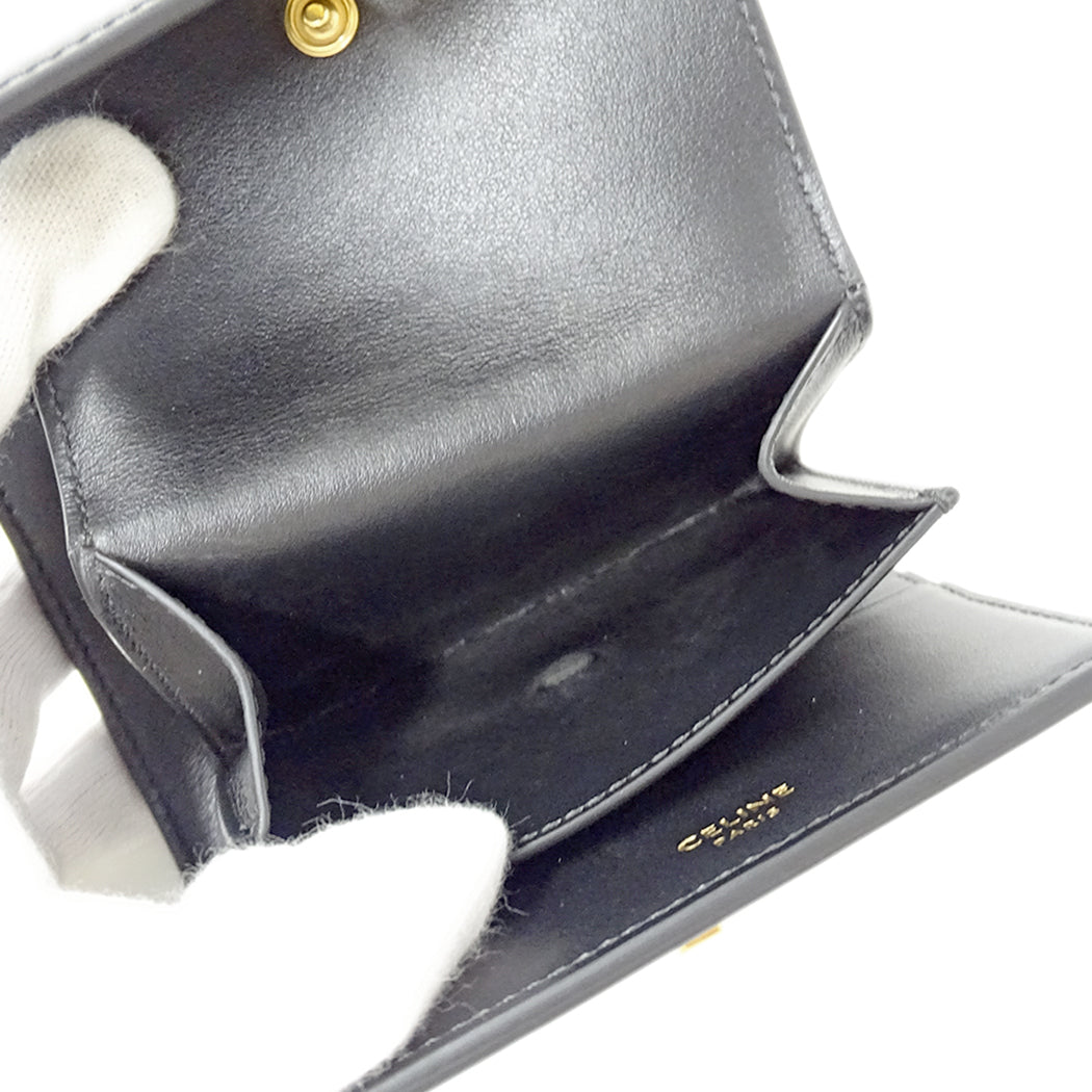 CELINE セリーヌ スモール トリフォールドウォレット 16 セーズ 三つ折り財布 ブラック レザー レディース 【中古】