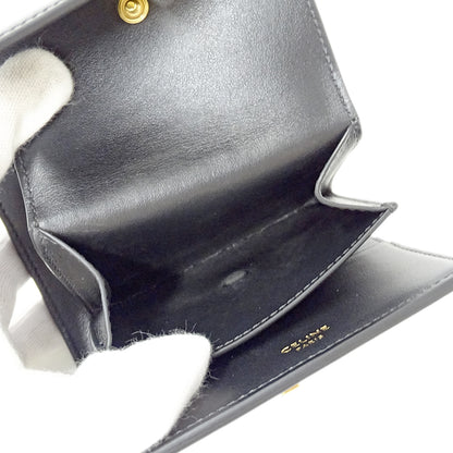 CELINE セリーヌ スモール トリフォールドウォレット 16 セーズ 三つ折り財布 ブラック レザー レディース 【中古】