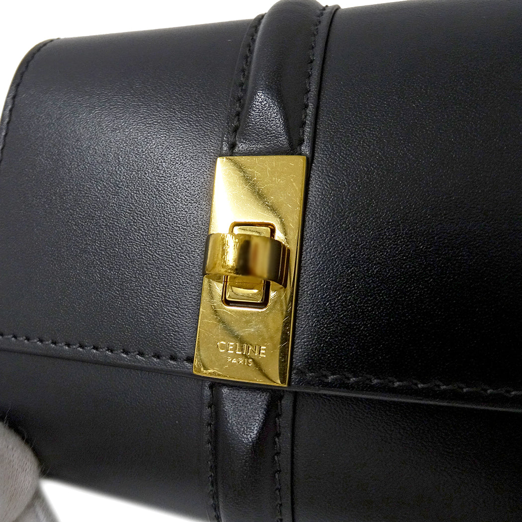 CELINE セリーヌ スモール トリフォールドウォレット 16 セーズ 三つ折り財布 ブラック レザー レディース 【中古】