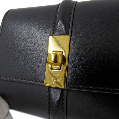 CELINE セリーヌ スモール トリフォールドウォレット 16 セーズ 三つ折り財布 ブラック レザー レディース 【中古】