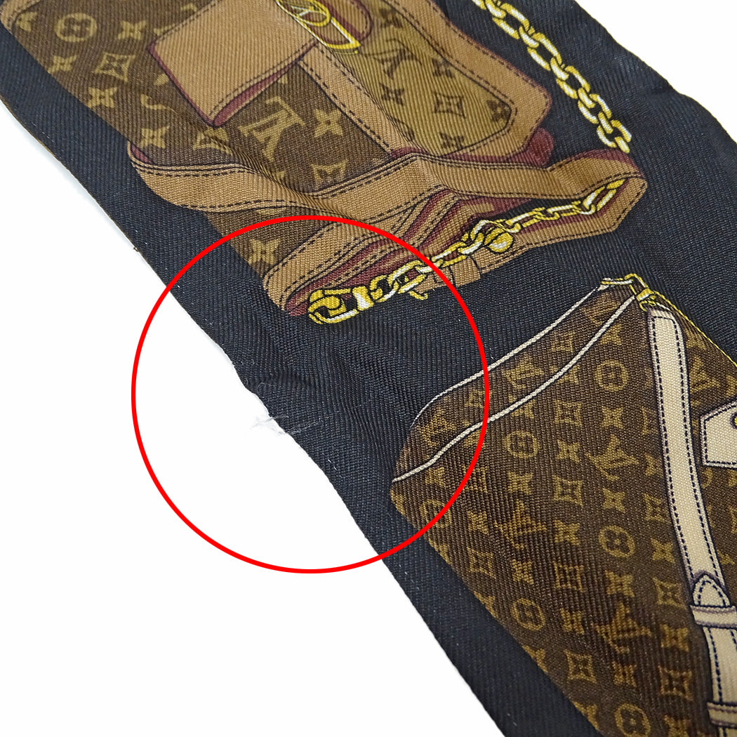 LOUIS VUITTON ルイ・ヴィトン バンドー・トリビュート トゥー スカーフ ブラック ブラウン M76235 シルク レディース 【中古】