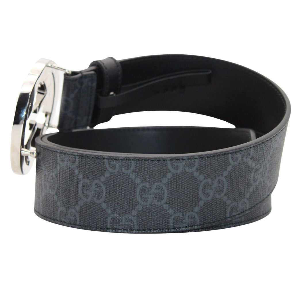 GUCCI グッチ インターロッキング GGスプリーム ベルト ブラック シルバー金具 411924 レザー メンズ 【中古】