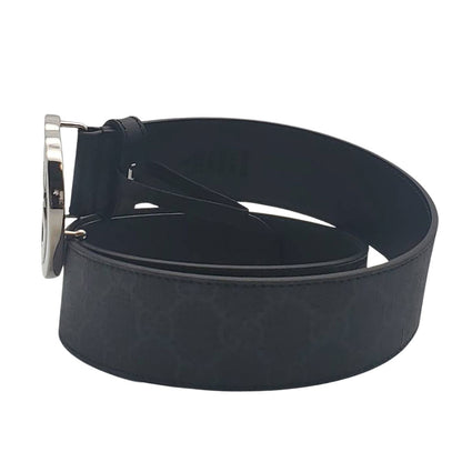 GUCCI グッチ インターロッキング GGスプリーム ベルト ブラック シルバー金具 411924 レザー メンズ 【中古】