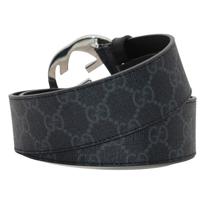 GUCCI グッチ インターロッキング GGスプリーム ベルト ブラック シルバー金具 411924 レザー メンズ 【中古】