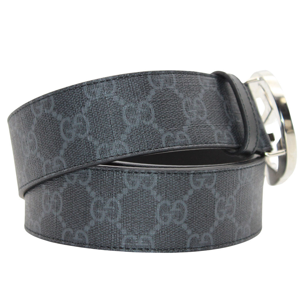 GUCCI グッチ インターロッキング GGスプリーム ベルト ブラック シルバー金具 411924 レザー メンズ 【中古】