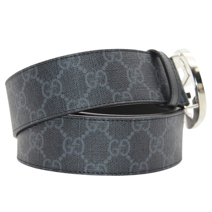 GUCCI グッチ インターロッキング GGスプリーム ベルト ブラック シルバー金具 411924 レザー メンズ 【中古】