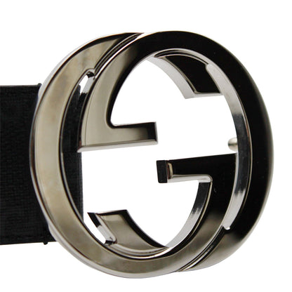 GUCCI グッチ インターロッキング GGスプリーム ベルト ブラック シルバー金具 411924 レザー メンズ 【中古】