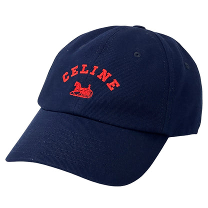CELINE セリーヌ キャップ ネイビー レッド コットン レディース 【中古】