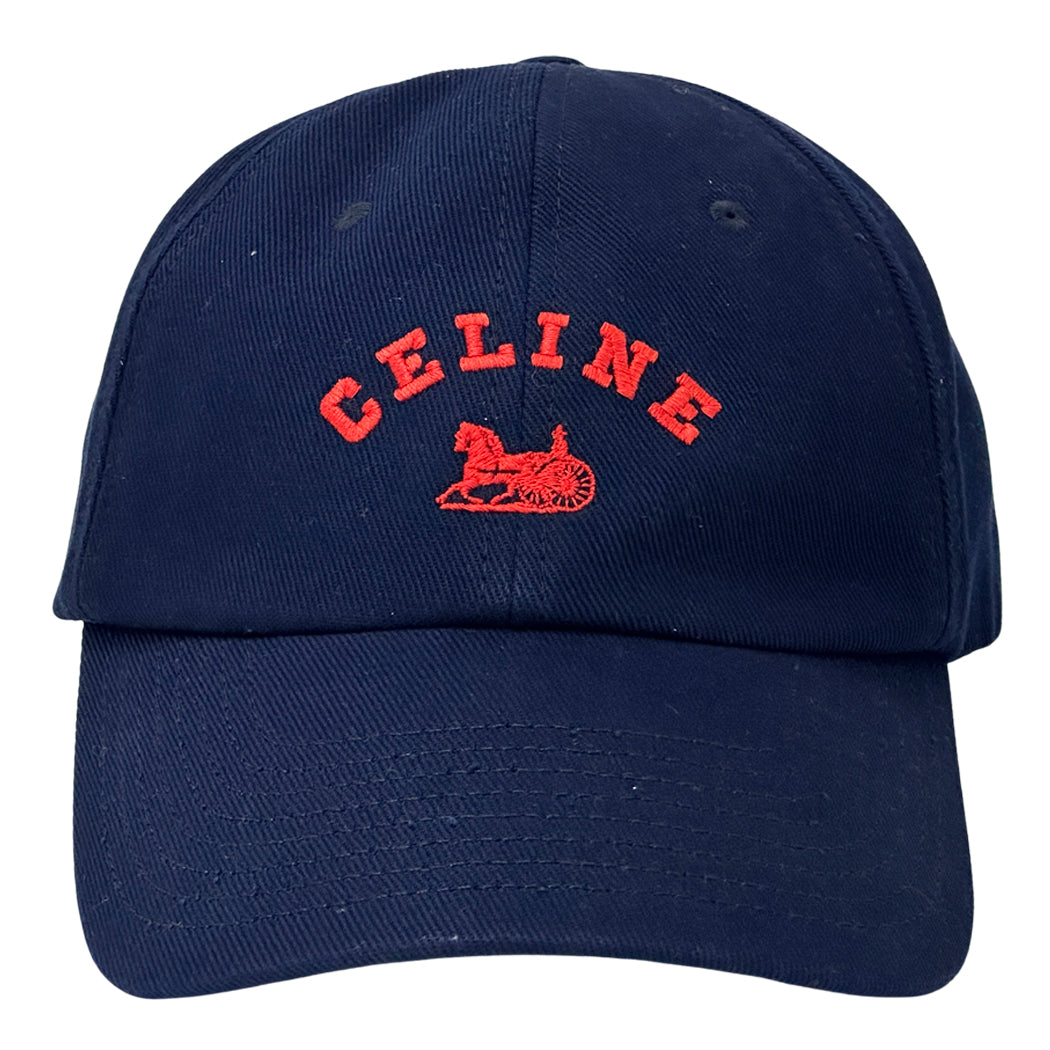 CELINE セリーヌ キャップ ネイビー レッド コットン レディース 【中古】