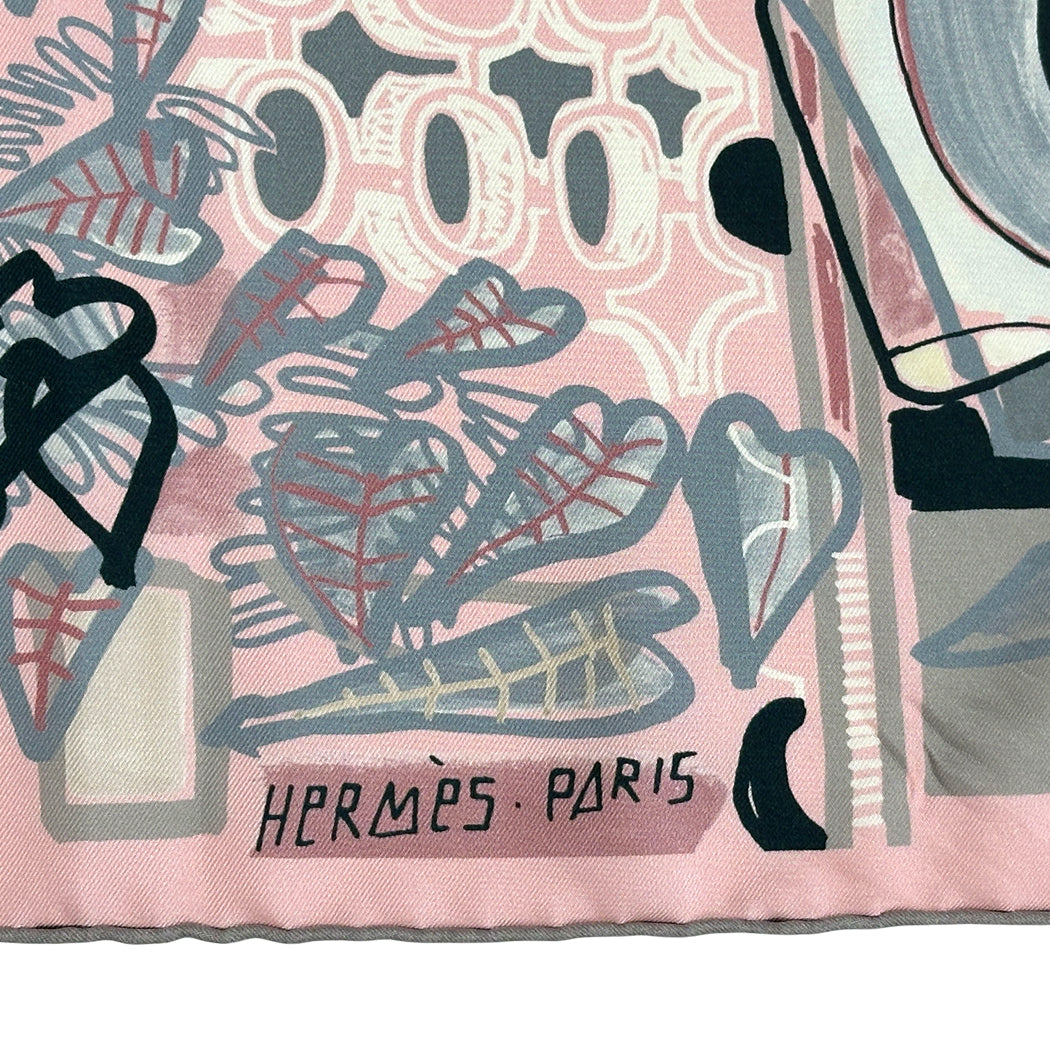 HERMES エルメス カレ90 MODERNISME TROPICAL 熱帯のモダニズム スカーフ ピンク マルチカラー シルク レディース 【中古】