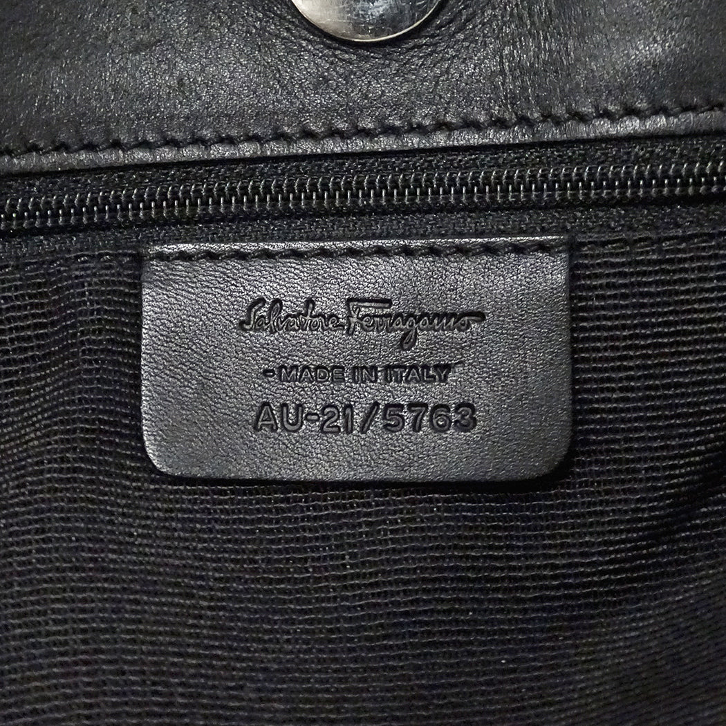 Ferragamo フェラガモ トートバッグ ガンチーニ ブラック AU 21 5763 キャンバス レディース 【中古】