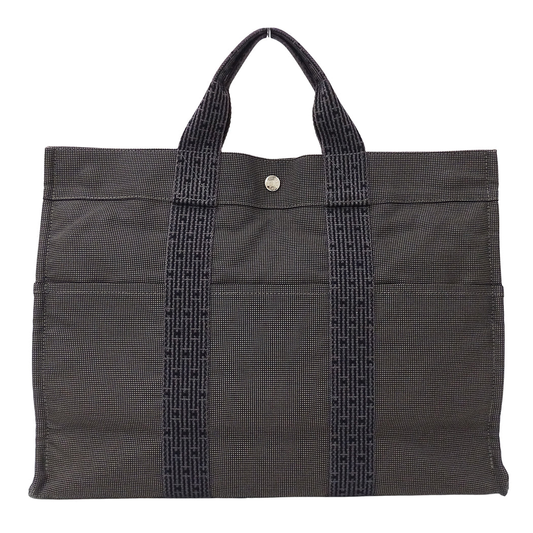 HERMES エルメス トートバッグ エールライン トートMM ブラック キャンバス レディース メンズ 【中古】