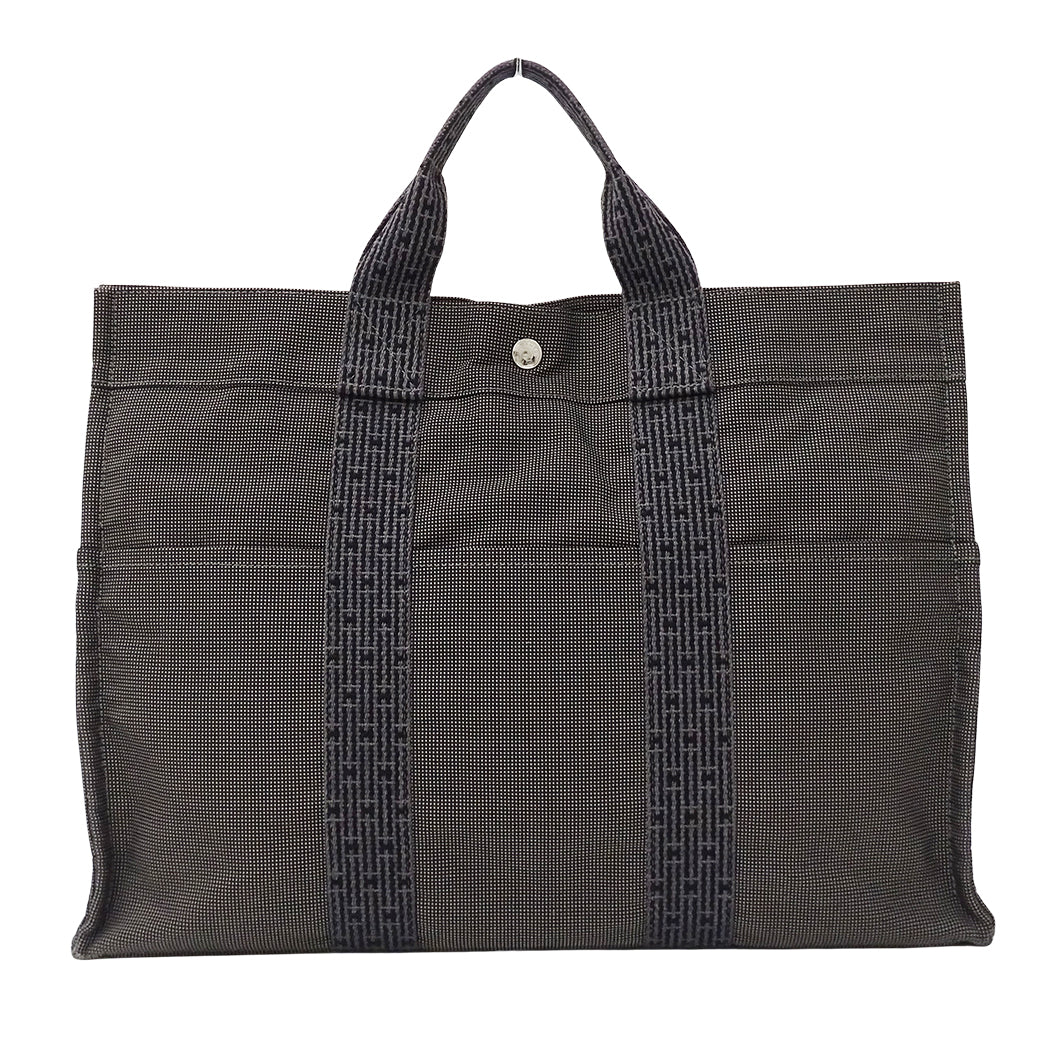 HERMES エルメス トートバッグ エールライン トートMM ブラック キャンバス レディース メンズ 【中古】