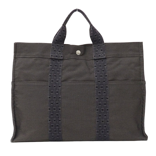 HERMES エルメス トートバッグ エールライン トートMM ブラック キャンバス レディース メンズ 【中古】