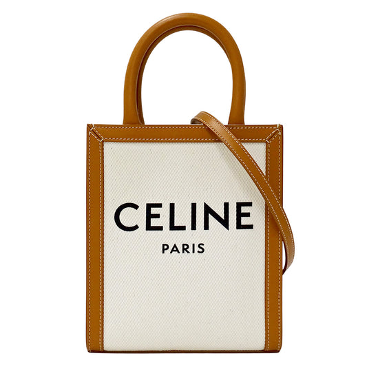 CELINE セリーヌ ミニ バーティカル カバ 2wayバッグ タン キャンバス レディース 【中古】