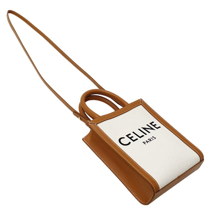 CELINE セリーヌ ミニ バーティカル カバ 2wayバッグ タン キャンバス レディース 【中古】
