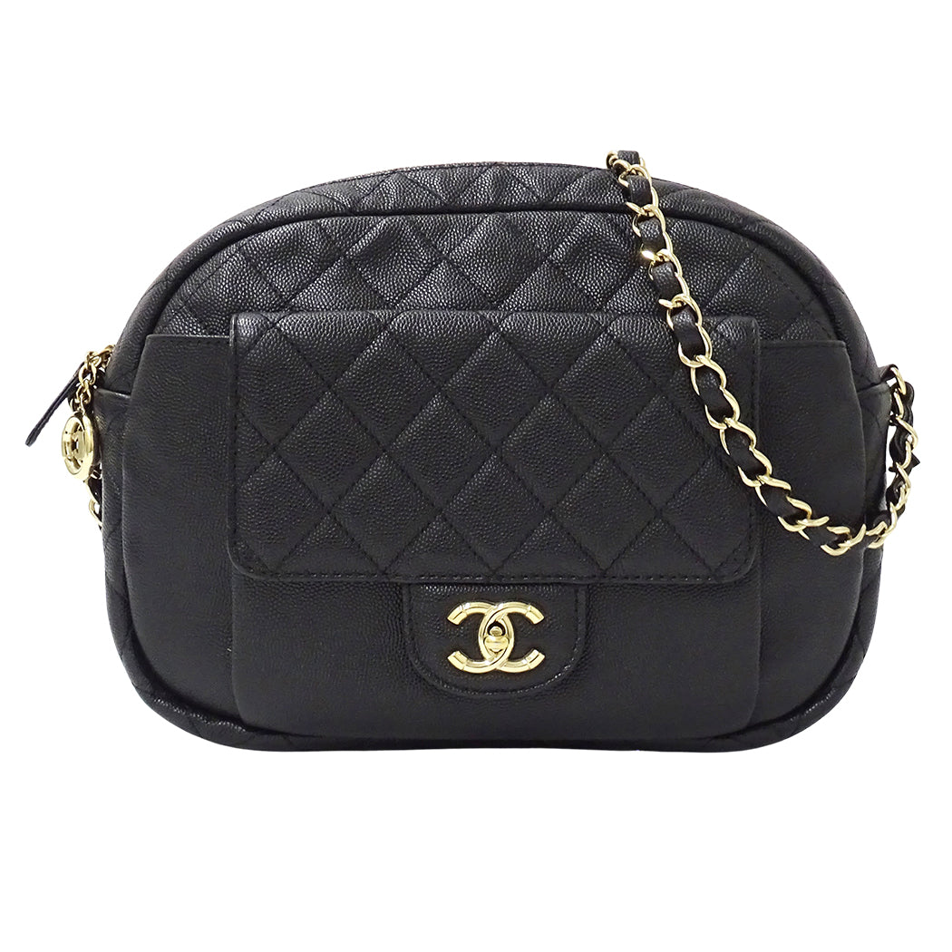CHANEL シャネル ショルダーバッグ マトラッセ ブラック ゴールド金具 キャビアスキン レディース 【中古】
