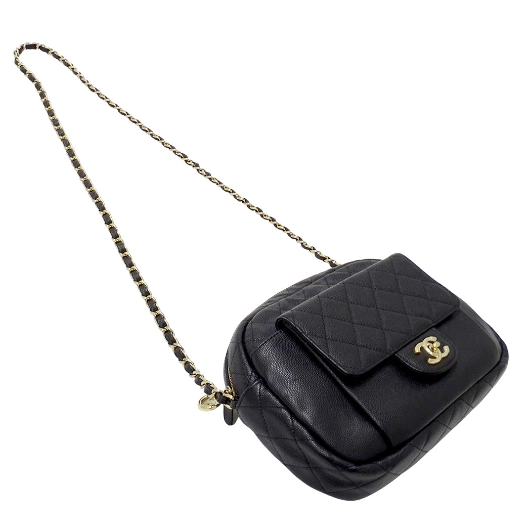 CHANEL シャネル ショルダーバッグ マトラッセ ブラック ゴールド金具 キャビアスキン レディース 【中古】