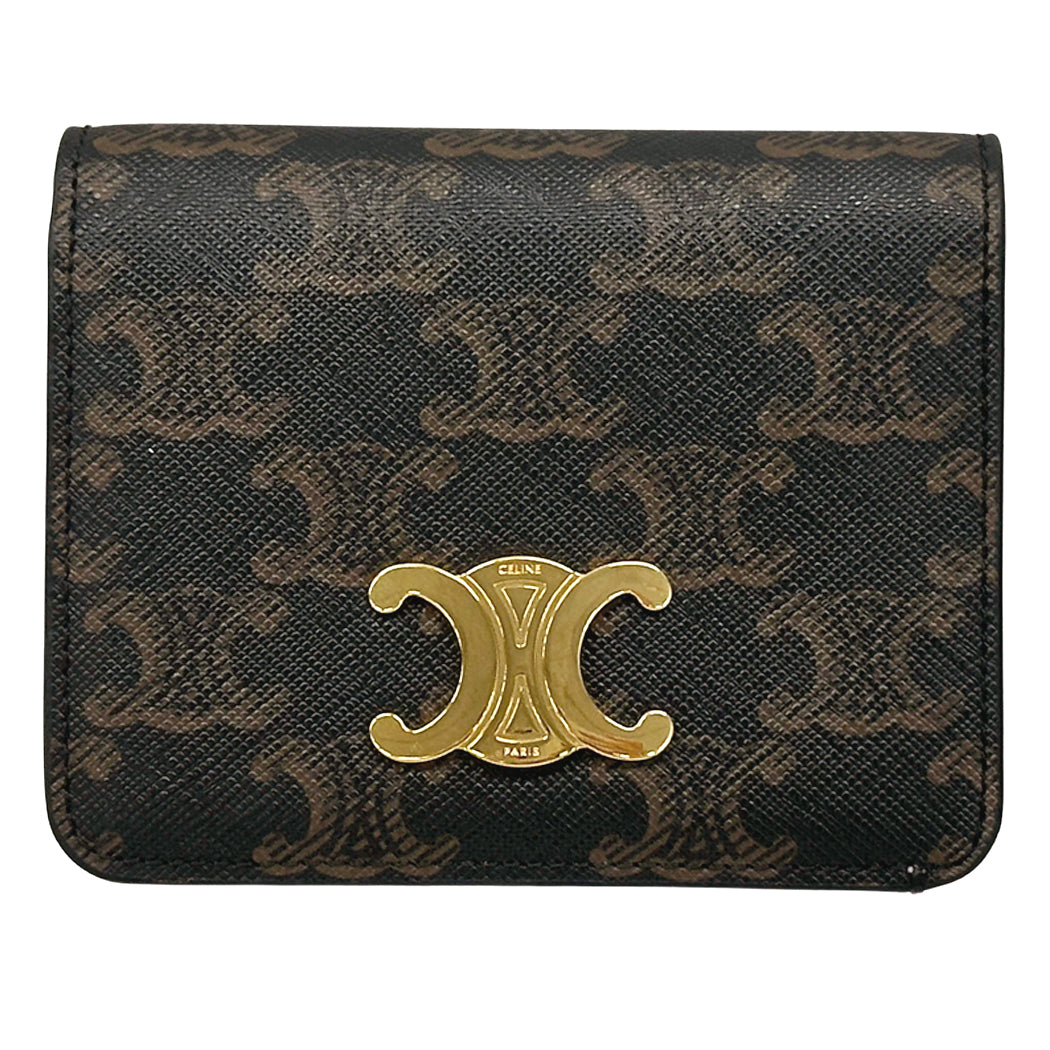 CELINE セリーヌ コンパクトウォレット 二つ折り財布 トリオンフ タン レディース 【中古】