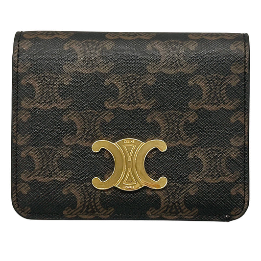 CELINE セリーヌ コンパクトウォレット 二つ折り財布 トリオンフ タン レディース 【中古】
