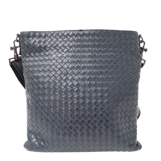 BOTTEGAVENETA ボッテガ・ヴェネタ ショルダーバッグ イントレチャート ネイビー レザー レディース 【中古】
