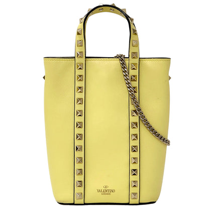 Valentino Garavani ヴァレンティノ・ガラヴァーニ 2wayバッグ ロックスタッズ イエロー レザー レディース 【中古】