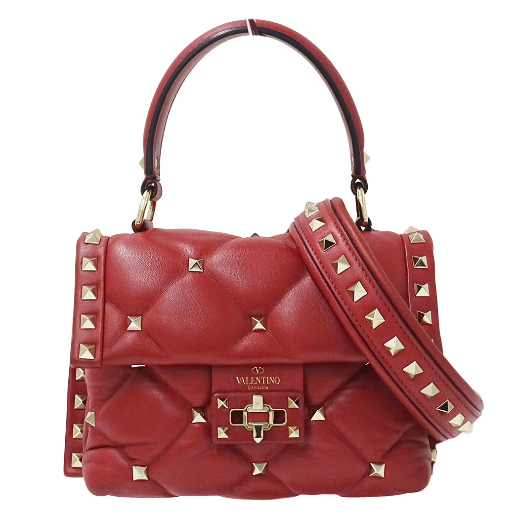 Valentino Garavani ヴァレンティノ・ガラヴァーニ キャンディ スタッズ 2wayバッグ レッド レザー レディース 【中古】