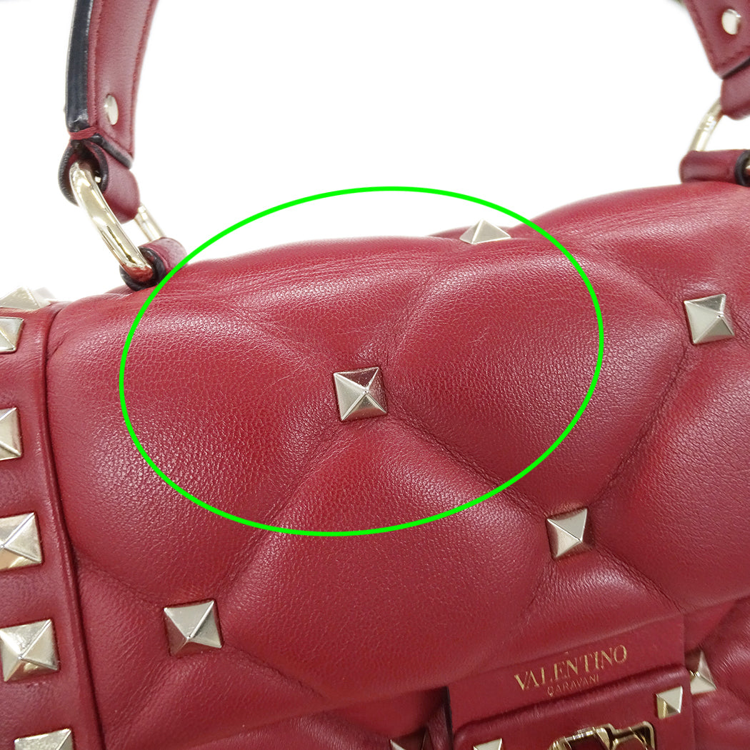 Valentino Garavani ヴァレンティノ・ガラヴァーニ キャンディ スタッズ 2wayバッグ レッド レザー レディース 【中古】