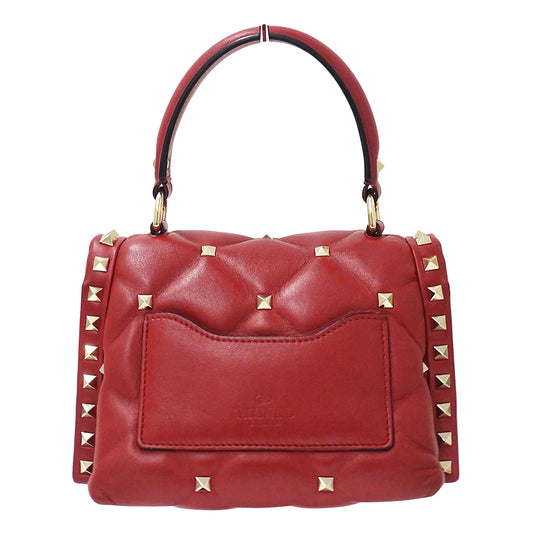 Valentino Garavani ヴァレンティノ・ガラヴァーニ キャンディ スタッズ 2wayバッグ レッド レザー レディース 【中古】