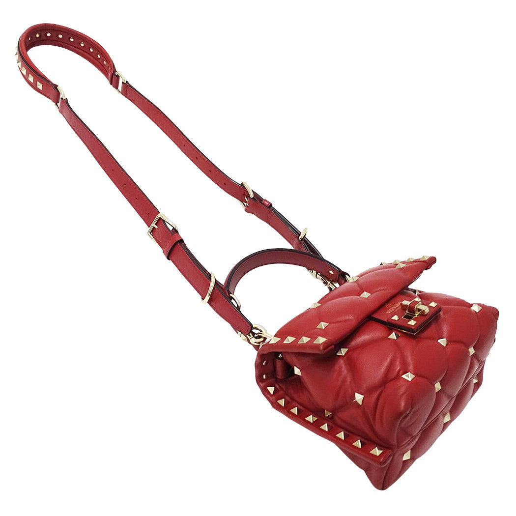 Valentino Garavani ヴァレンティノ・ガラヴァーニ キャンディ スタッズ 2wayバッグ レッド レザー レディース 【中古】