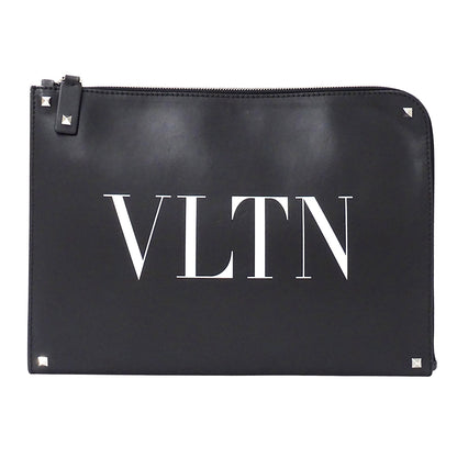 Valentino Garavani ヴァレンティノ・ガラヴァーニ VLTN クラッチ・セカンドバッグ ブラック レザー レディース メンズ 【中古】